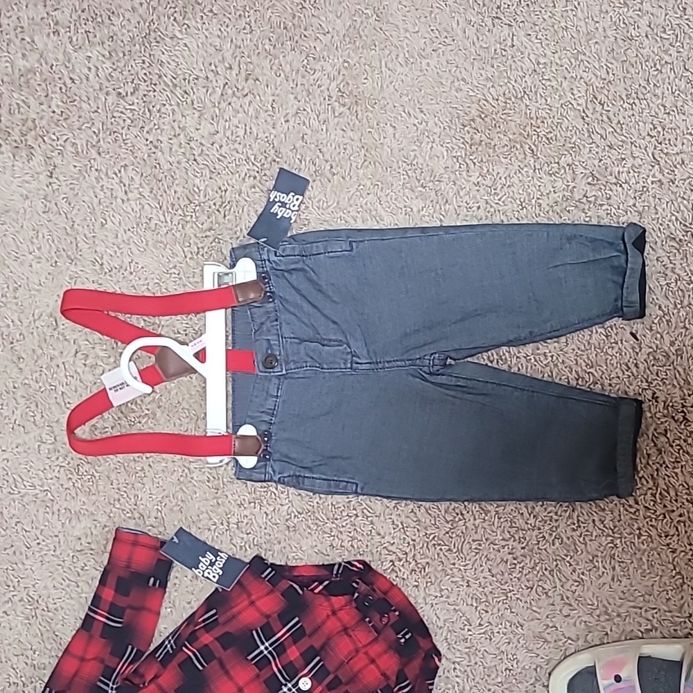 NWT Baby oshkosh Bgosh Pants Suspender Overalls & Onesie Size 9 months - Picture 3 of 4
